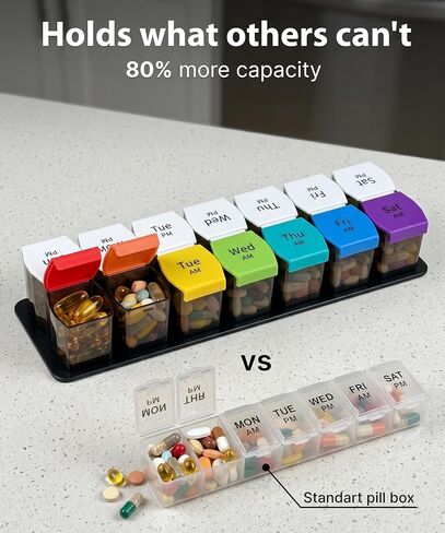 Extra Large Pill Organizer AM PM - Weekly Pill Box 7 Day for Big Vitamins & Supplements, Large Capacity Medicine Organizer with 7 Detachable Compartments, XL Pill Case for Seniors, Athlets, Caregivers in Saudi Arabia