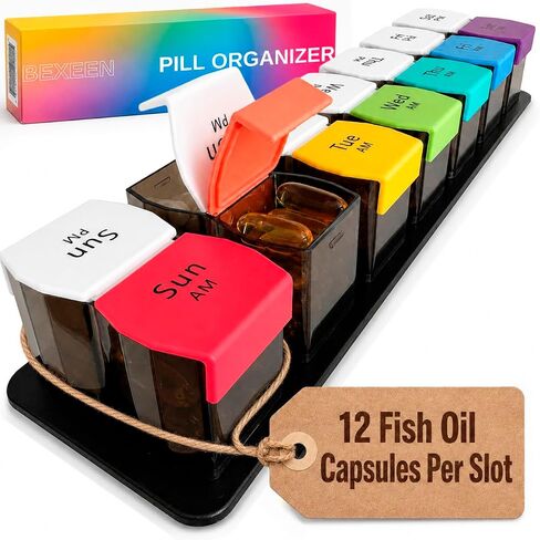 Extra Large Pill Organizer AM PM - Weekly Pill Box 7 Day for Big Vitamins & Supplements, Large Capacity Medicine Organizer with 7 Detachable Compartments, XL Pill Case for Seniors, Athlets, Caregivers in Saudi Arabia