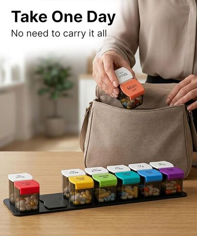 Extra Large Pill Organizer AM PM - Weekly Pill Box 7 Day for Big Vitamins & Supplements, Large Capacity Medicine Organizer with 7 Detachable Compartments, XL Pill Case for Seniors, Athlets, Caregivers in Saudi Arabia