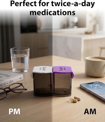 Extra Large Pill Organizer AM PM - Weekly Pill Box 7 Day for Big Vitamins & Supplements, Large Capacity Medicine Organizer with 7 Detachable Compartments, XL Pill Case for Seniors, Athlets, Caregivers in Saudi Arabia