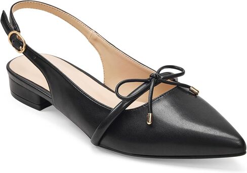 Elisabet Tang Women's Slingback Flats,Closed Pointed Toe Low Block Chunky Heel with Bow Dress Slip On Flats Shoes,Casual for Work Wedding Daily in Kuwait