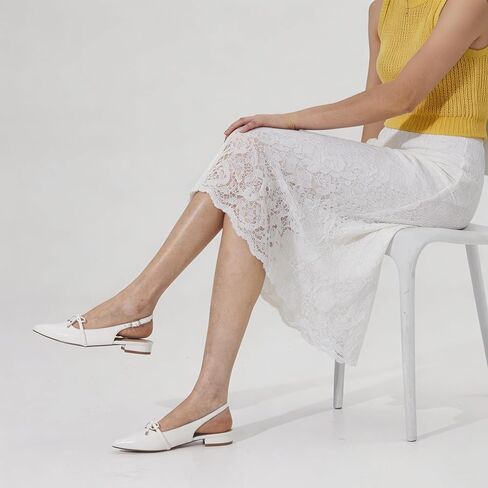 Elisabet Tang Women's Slingback Flats,Closed Pointed Toe Low Block Chunky Heel with Bow Dress Slip On Flats Shoes,Casual for Work Wedding Daily in Kuwait
