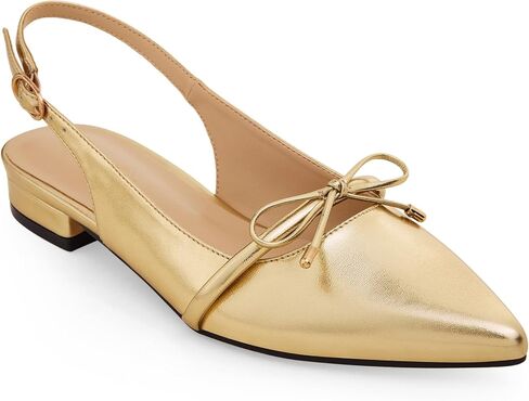 Elisabet Tang Women's Slingback Flats,Closed Pointed Toe Low Block Chunky Heel with Bow Dress Slip On Flats Shoes,Casual for Work Wedding Daily in Kuwait