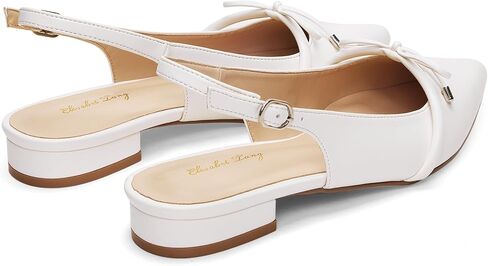 Elisabet Tang Women's Slingback Flats,Closed Pointed Toe Low Block Chunky Heel with Bow Dress Slip On Flats Shoes,Casual for Work Wedding Daily in Kuwait