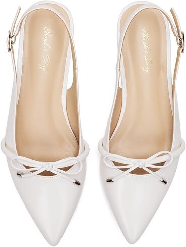 Elisabet Tang Women's Slingback Flats,Closed Pointed Toe Low Block Chunky Heel with Bow Dress Slip On Flats Shoes,Casual for Work Wedding Daily in Kuwait