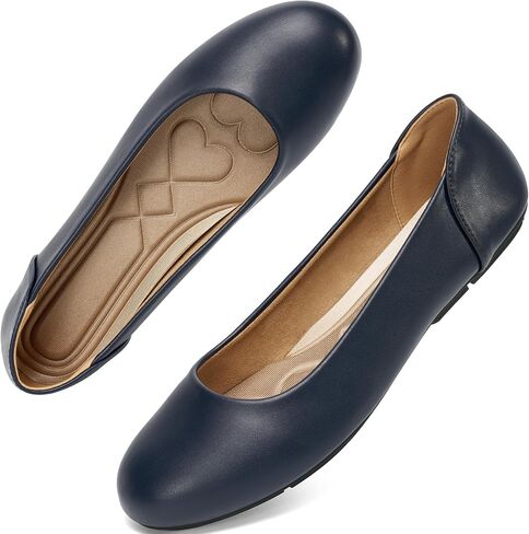 Aomigoct Womens Dress Flats Shoes: Classic Round Toe & PU Leather for Office - No Break-in Heel Pillow & Cushioned Insoles for All-Day Comfort in Business Meetings - Professional Women in Kuwait