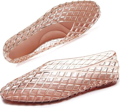 Jelly Flats for Women Breathable Slip on Ballerina Dress Clear Hollow Shoes Comfort Summer Beach Shoes in Saudi Arabia