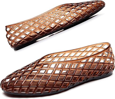 Jelly Flats for Women Breathable Slip on Ballerina Dress Clear Hollow Shoes Comfort Summer Beach Shoes in Kuwait
