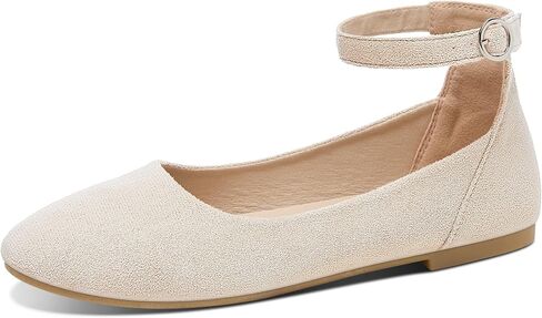 Davena Women Ballet Flats Comfortable Ankle Strap Shoes Round Toe Faux Suede Flats for Business in Saudi Arabia