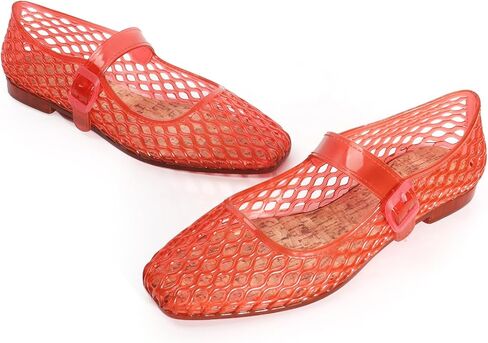 UniqueStride Women's Jelly Ballet Flats Buckle Strap Comfortable Casual Mary Jane Flat Lightweight Mesh Clear Beach-Sandals Summer Beach Hollow Dressy Shoes in Kuwait