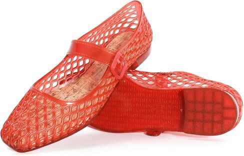 UniqueStride Women's Jelly Ballet Flats Buckle Strap Comfortable Casual Mary Jane Flat Lightweight Mesh Clear Beach-Sandals Summer Beach Hollow Dressy Shoes in Kuwait