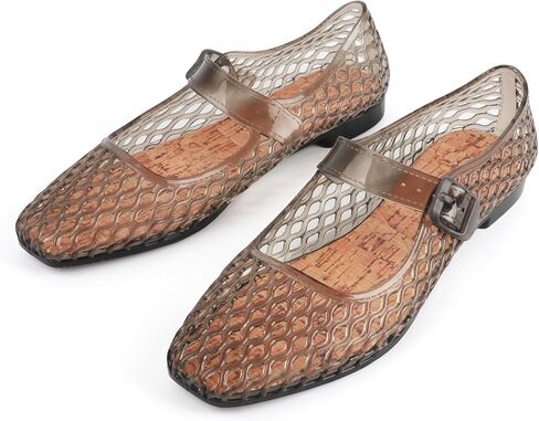 UniqueStride Women's Jelly Ballet Flats Buckle Strap Comfortable Casual Mary Jane Flat Lightweight Mesh Clear Beach-Sandals Summer Beach Hollow Dressy Shoes in Saudi Arabia