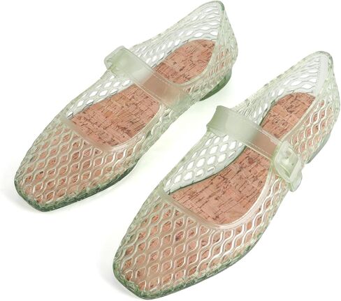 UniqueStride Women's Jelly Ballet Flats Buckle Strap Comfortable Casual Mary Jane Flat Lightweight Mesh Clear Beach-Sandals Summer Beach Hollow Dressy Shoes in Kuwait