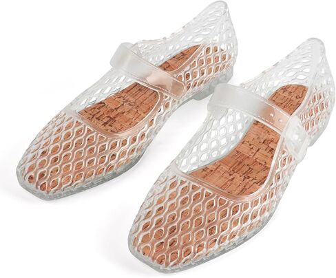 UniqueStride Women's Jelly Ballet Flats Buckle Strap Comfortable Casual Mary Jane Flat Lightweight Mesh Clear Beach-Sandals Summer Beach Hollow Dressy Shoes in Kuwait