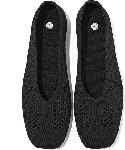 Shupua Black Flats Square Toe Women's Foldable Flats Comfortable Womens Mesh Flats Knit Ballet Flat Slip on Flat Shoes for Dressy Office Casual Summer in Kuwait