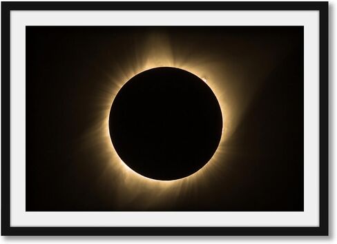 Total Solar Eclipse Framed Print | Nebraska Sun Flares Celestial Moon Astrophotography Science Classroom Photography Wall Art Decor (2" Mat, 24" x 36") in Saudi Arabia
