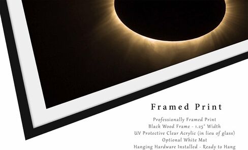 Total Solar Eclipse Framed Print | Nebraska Sun Flares Celestial Moon Astrophotography Science Classroom Photography Wall Art Decor (2" Mat, 24" x 36") in Saudi Arabia