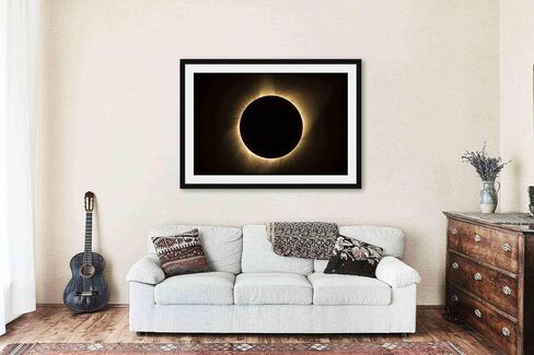 Total Solar Eclipse Framed Print | Nebraska Sun Flares Celestial Moon Astrophotography Science Classroom Photography Wall Art Decor (2" Mat, 24" x 36") in Saudi Arabia