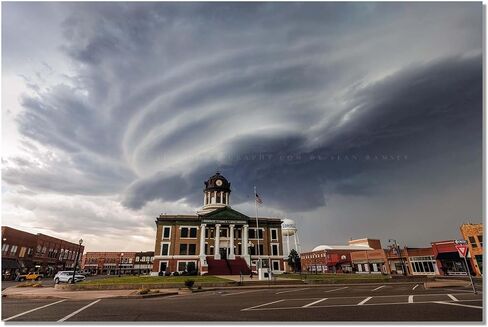 Storm Photography Print (Not Framed) Picture of Supercell Thunderstorm Over Washita County Courthouse in Cordell Oklahoma Town Square Wall Art Weather Decor (8" x 10") in Saudi Arabia