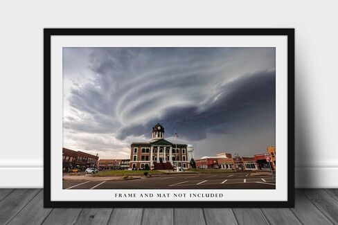 Storm Photography Print (Not Framed) Picture of Supercell Thunderstorm Over Washita County Courthouse in Cordell Oklahoma Town Square Wall Art Weather Decor (8" x 10") in Saudi Arabia