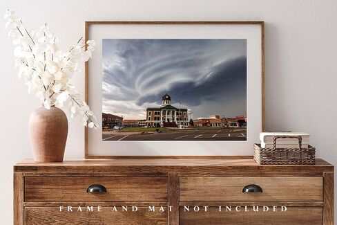 Storm Photography Print (Not Framed) Picture of Supercell Thunderstorm Over Washita County Courthouse in Cordell Oklahoma Town Square Wall Art Weather Decor (8" x 10") in Saudi Arabia
