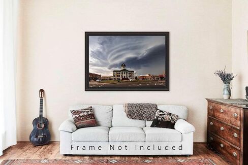 Storm Photography Print (Not Framed) Picture of Supercell Thunderstorm Over Washita County Courthouse in Cordell Oklahoma Town Square Wall Art Weather Decor (8" x 10") in Saudi Arabia