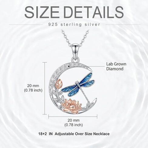Diamond Moon and Dragonfly Necklace for Women 925 Sterling Silver Blue Dragonfly Pendant with Lab Grown Diamond Jewelry Gifts in Kuwait
