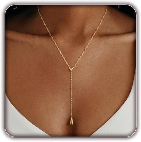 14K Gold Plated Layered Lariat Necklace for Women - Waterproof Non-Tarnish Dainty Gold Chain Necklace, Long Boho Statement Jewelry for Wedding, Prom, Summer Vacation Gifts in Saudi Arabia