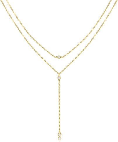 14K Gold Plated Layered Lariat Necklace for Women - Waterproof Non-Tarnish Dainty Gold Chain Necklace, Long Boho Statement Jewelry for Wedding, Prom, Summer Vacation Gifts in Saudi Arabia