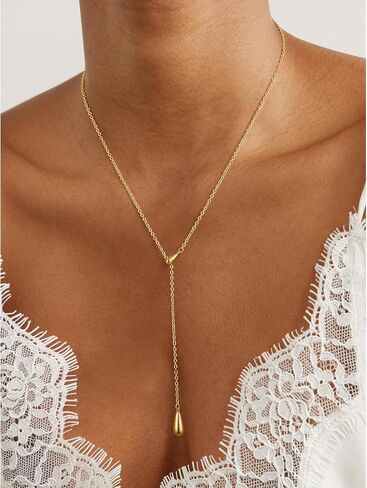 14K Gold Plated Layered Lariat Necklace for Women - Waterproof Non-Tarnish Dainty Gold Chain Necklace, Long Boho Statement Jewelry for Wedding, Prom, Summer Vacation Gifts in Saudi Arabia