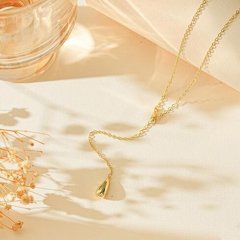 14K Gold Plated Layered Lariat Necklace for Women - Waterproof Non-Tarnish Dainty Gold Chain Necklace, Long Boho Statement Jewelry for Wedding, Prom, Summer Vacation Gifts in Saudi Arabia