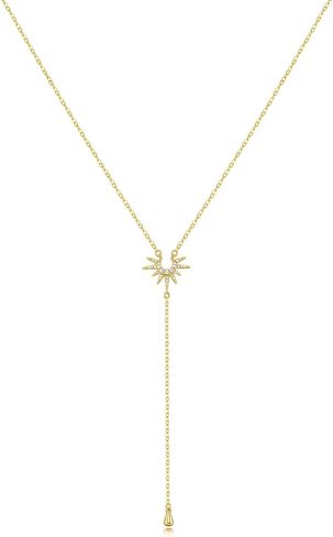 14K Gold Plated Layered Lariat Necklace for Women - Waterproof Non-Tarnish Dainty Gold Chain Necklace, Long Boho Statement Jewelry for Wedding, Prom, Summer Vacation Gifts in Saudi Arabia