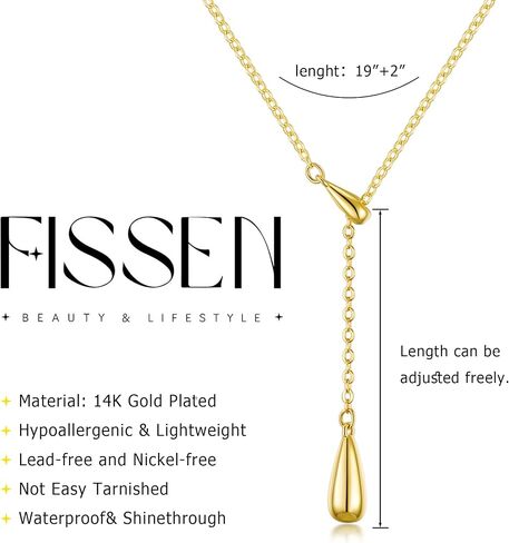 14K Gold Plated Layered Lariat Necklace for Women - Waterproof Non-Tarnish Dainty Gold Chain Necklace, Long Boho Statement Jewelry for Wedding, Prom, Summer Vacation Gifts in Saudi Arabia