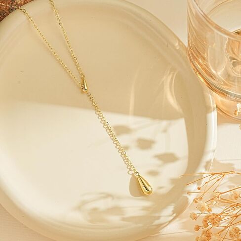14K Gold Plated Layered Lariat Necklace for Women - Waterproof Non-Tarnish Dainty Gold Chain Necklace, Long Boho Statement Jewelry for Wedding, Prom, Summer Vacation Gifts in Saudi Arabia