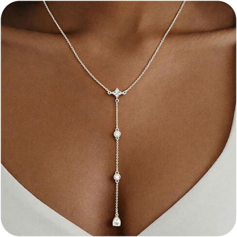 14K Gold Plated Layered Lariat Necklace for Women - Waterproof Non-Tarnish Dainty Gold Chain Necklace, Long Boho Statement Jewelry for Wedding, Prom, Summer Vacation Gifts in Saudi Arabia