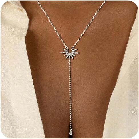 14K Gold Plated Layered Lariat Necklace for Women - Waterproof Non-Tarnish Dainty Gold Chain Necklace, Long Boho Statement Jewelry for Wedding, Prom, Summer Vacation Gifts in Saudi Arabia
