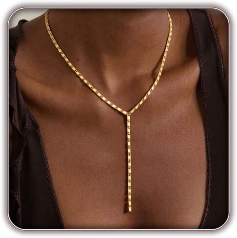 14K Gold Plated Layered Lariat Necklace for Women - Waterproof Non-Tarnish Dainty Gold Chain Necklace, Long Boho Statement Jewelry for Wedding, Prom, Summer Vacation Gifts in Saudi Arabia