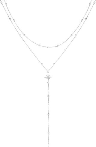 14K Gold Plated Layered Lariat Necklace for Women - Waterproof Non-Tarnish Dainty Gold Chain Necklace, Long Boho Statement Jewelry for Wedding, Prom, Summer Vacation Gifts in Saudi Arabia