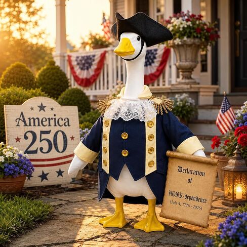 23" 4th of July Patriotic Porch Goose Outfits, 250th Anniversary Porch Goose Costume, independence Day Washington Goose Costume with Tricorne Hat, Lace Jabot & Declaration of Honk-dependence Scroll in Saudi Arabia