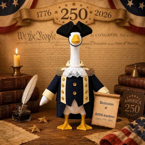 23" 4th of July Patriotic Porch Goose Outfits, 250th Anniversary Porch Goose Costume, independence Day Washington Goose Costume with Tricorne Hat, Lace Jabot & Declaration of Honk-dependence Scroll in Saudi Arabia