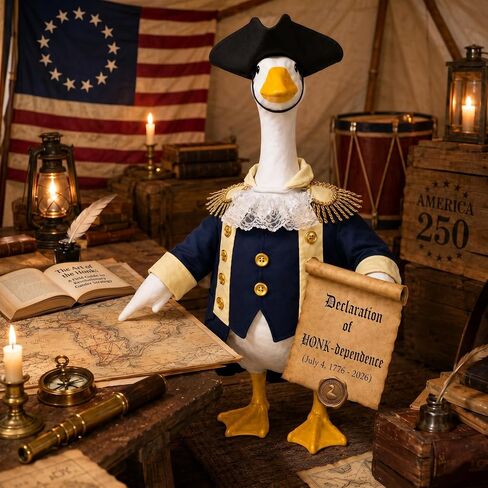 23" 4th of July Patriotic Porch Goose Outfits, 250th Anniversary Porch Goose Costume, independence Day Washington Goose Costume with Tricorne Hat, Lace Jabot & Declaration of Honk-dependence Scroll in Saudi Arabia