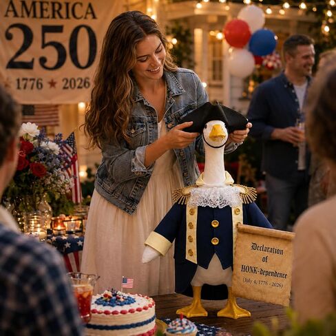 23" 4th of July Patriotic Porch Goose Outfits, 250th Anniversary Porch Goose Costume, independence Day Washington Goose Costume with Tricorne Hat, Lace Jabot & Declaration of Honk-dependence Scroll in Saudi Arabia