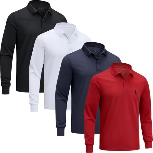 Albert Morris Men’s Long Sleeve Polo Shirts, Regular Fit, Moisture Wicking Performance Polyester, 4-Pack Set in Saudi Arabia