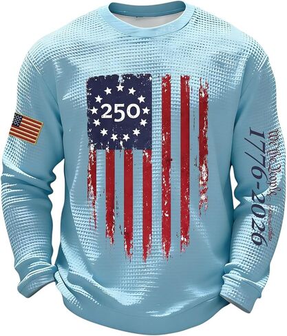 250 Anniversary USA Shirts for Men Long Sleeve Crewneck Casual Shirt Patriotic American Flag Pullover Tops in Saudi Arabia
