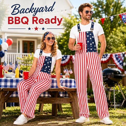 American Flag Coveralls for Unisex Festival Outfits Bib Overalls with Headband Glasses 4th of July Jumpsuit in Saudi Arabia
