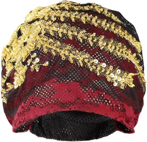 Flower Turban Hat for Women Rhinestones Muslim Islamic Head Wrap African Pearl Turban Soft Stretchy Head Cover in Kuwait