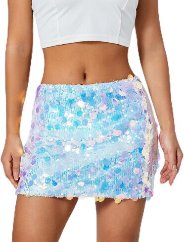 Women's Sequin Skirt Stretchy Mini Skirts Sparkly Mini Skorts Music Festival Night Out Shiny Skirt in Saudi Arabia
