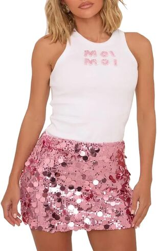 Women's Sequin Skirt Stretchy Mini Skirts Sparkly Mini Skorts Music Festival Night Out Shiny Skirt in Saudi Arabia