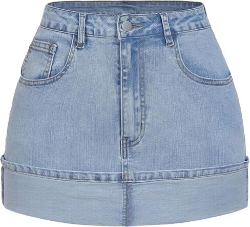 IWD Denim Mini Skirt for Women 2026 Trendy Y2k Low Waisted Folded Cuff Hem Jean Skirt Country Concert Outfits in Saudi Arabia