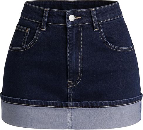 IWD Denim Mini Skirt for Women 2026 Trendy Y2k Low Waisted Folded Cuff Hem Jean Skirt Country Concert Outfits in Saudi Arabia